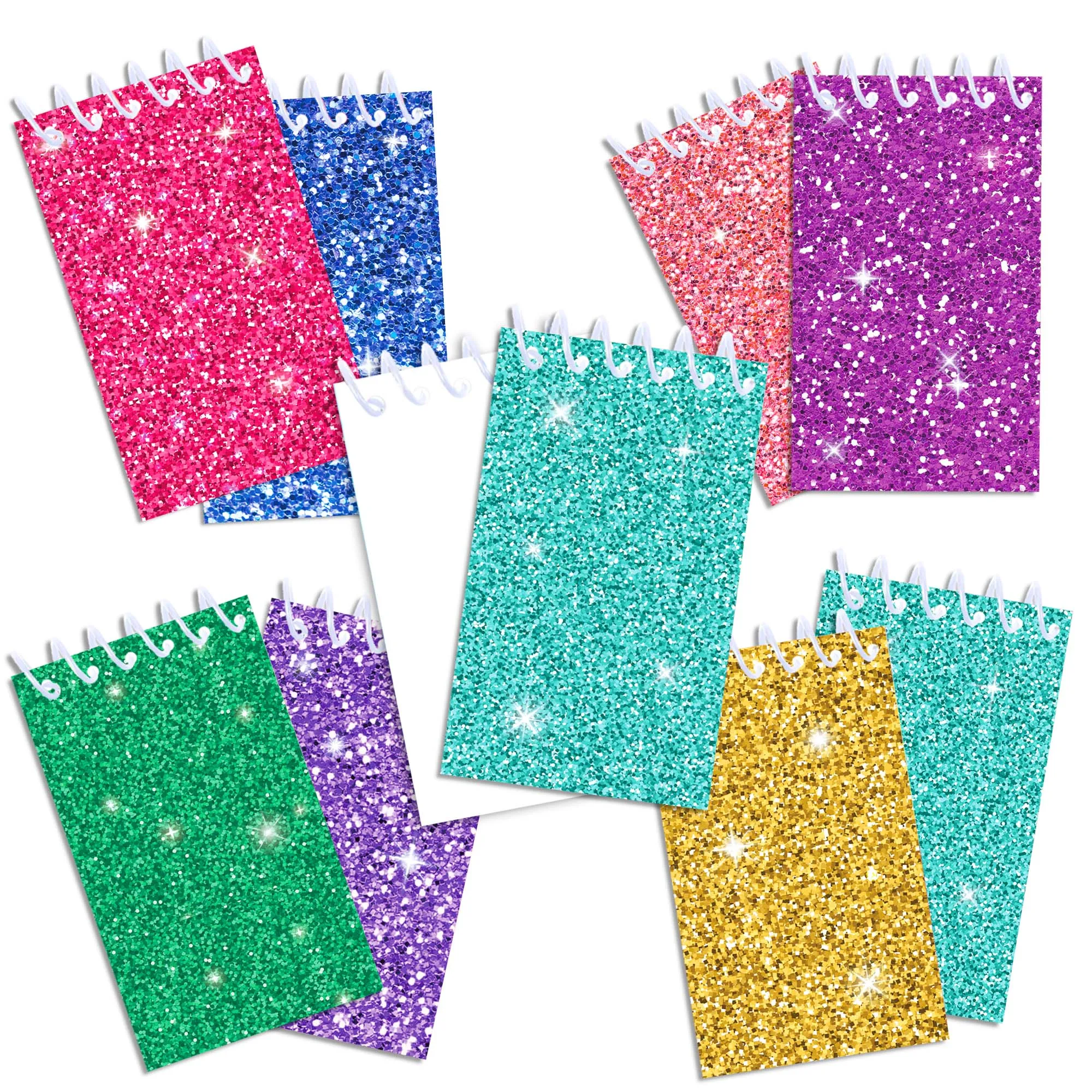 8/16/24pcs Shimmering Powder Glitter Spiral Pocket Notebooks Memo Pad Coil Booklet Notepads For Office Stationery School Diaries