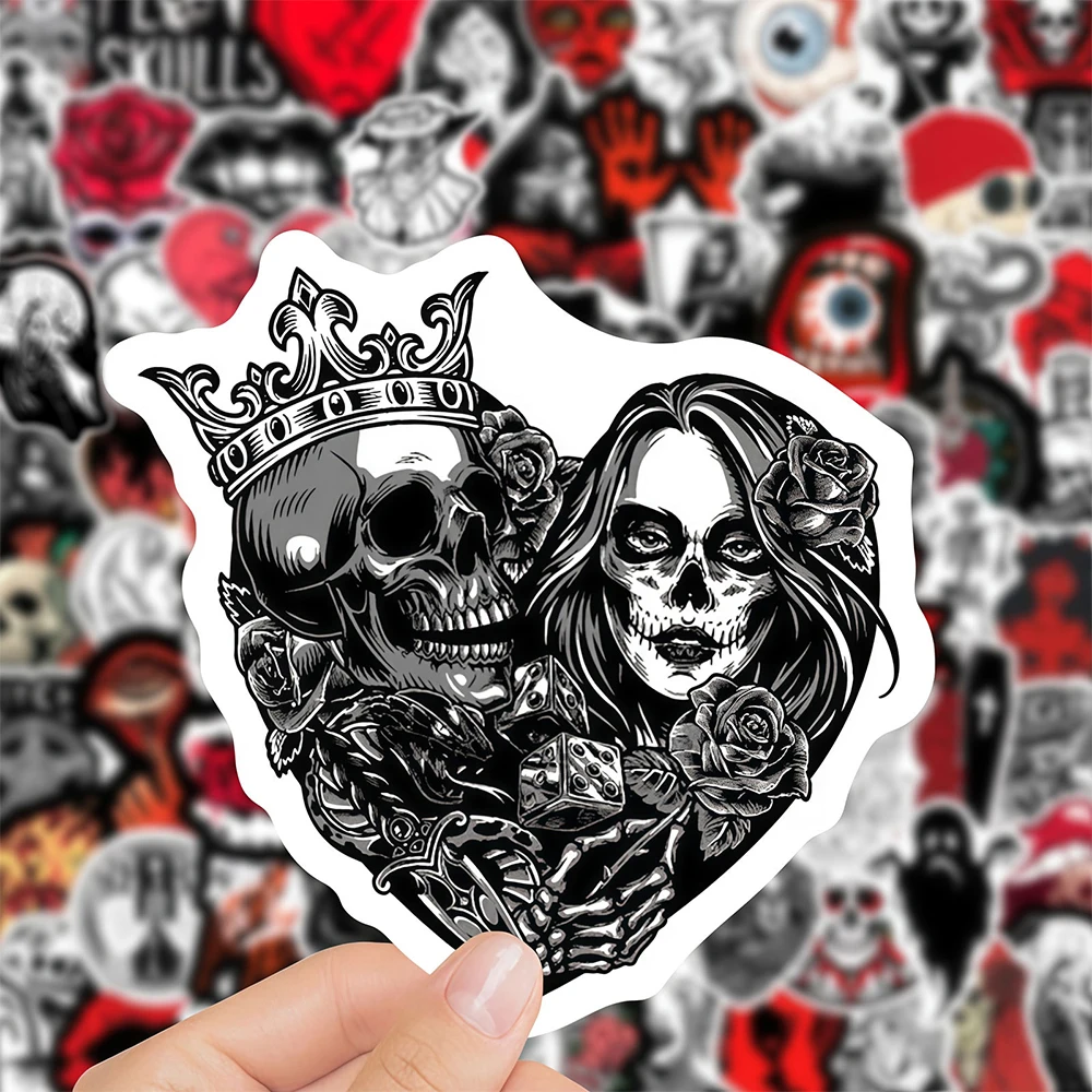 

10/30/50/100pcs Horror Black Red Gothic Skull Cartoon Stickers Cool Graffiti Decals Toys DIY Scrapbook Guitar Waterproof Sticker