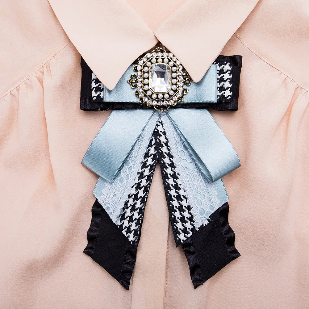 

Fashion Women's Luxurious Rhinestone Bow Tie Multi-layer Satin Bowkont Brooch Women's Shirt Dress Chest Flowers Handmade Jewelry