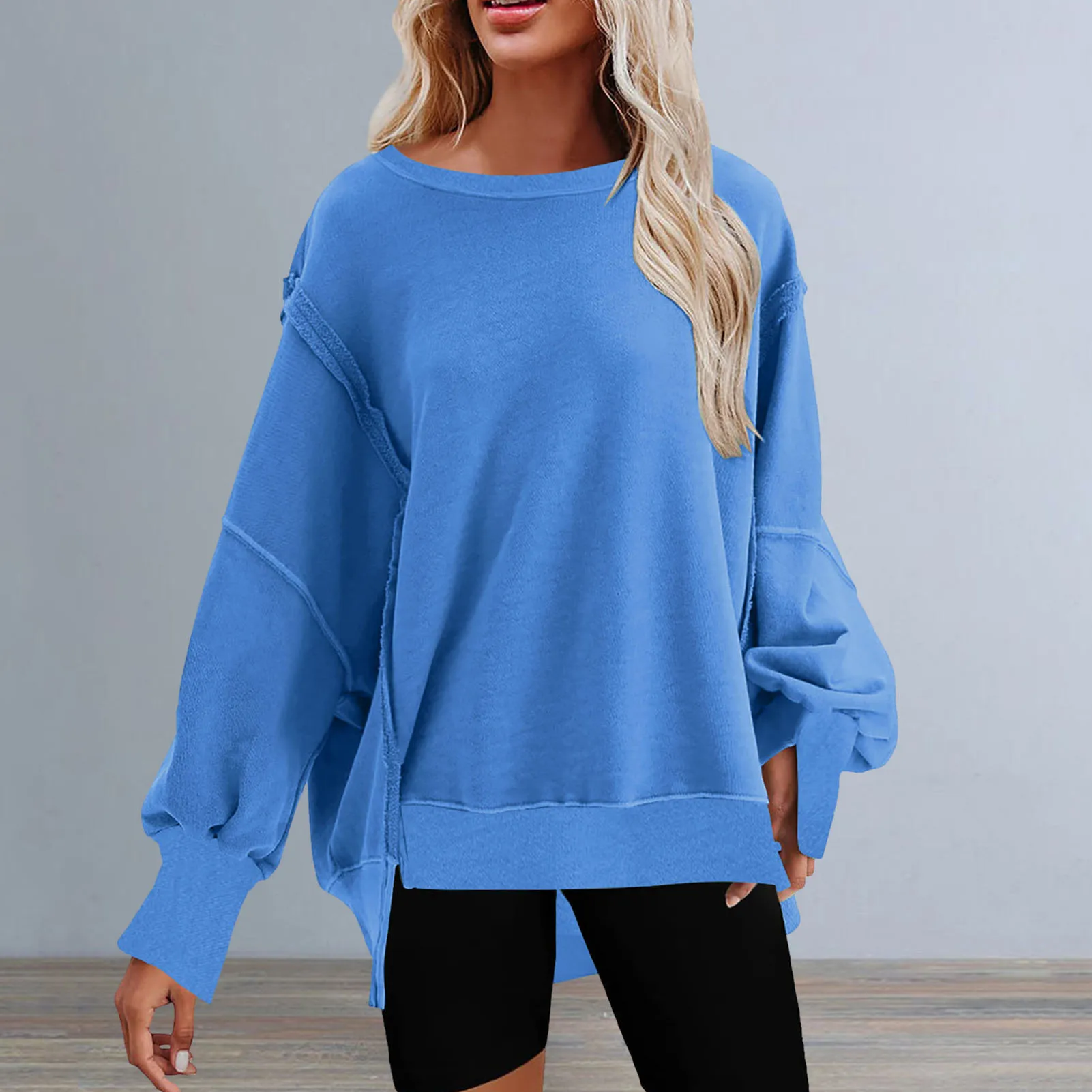 Autumn Winter Sweatshirt Women's Casual Long Sleeve Solid Split Tops Elegant Front Tunics Shirt