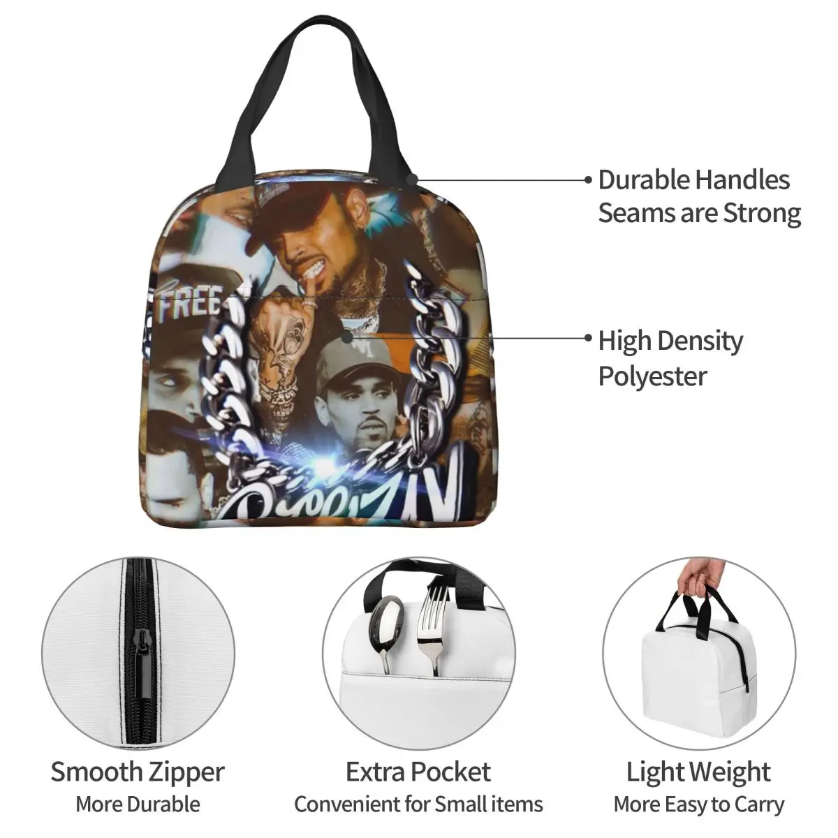 

Chris Brown Insulated Lunch Bag for Women Children Leakproof Food Boxes Thermal Lunch Box Tote