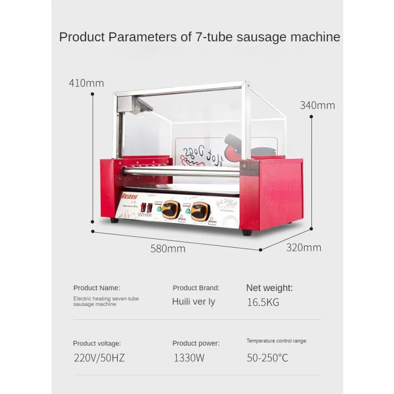 Sausage Machine Pro: 7-Tube Hotdog Cooker, Auto-Temp, 304 Steel, Rotating