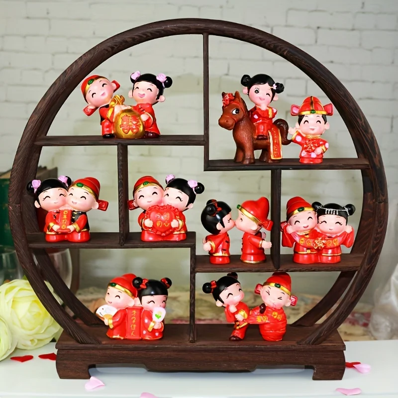 Set of Chinese Wedding Decorations with Wooden Display Stand 8 Bride And Groom Decorations,home decor