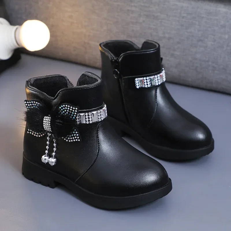 Zapatos Niña Velvet Children Boot Winter New Warm Girl Boots Fashion Leather Boot Bow Princess Boots Child Shoes Cute Ankle Boot