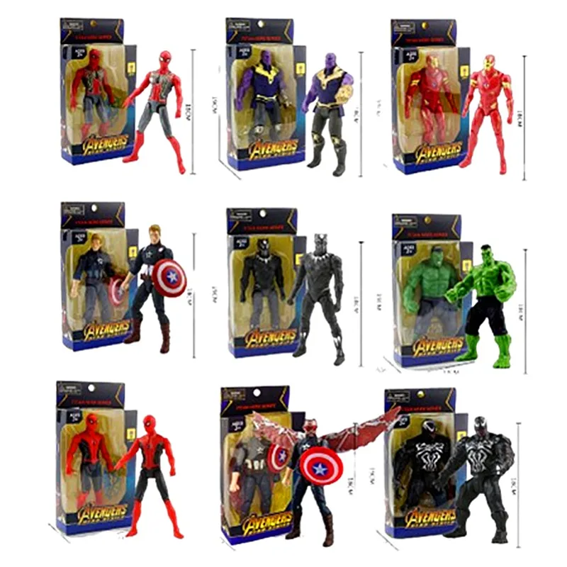 18CM Avengers Spider-Man Hulk Iron Man Thanos LED Light PVC Action Figurine Desk Anime Model Toys Figures Gift 1PCS Random