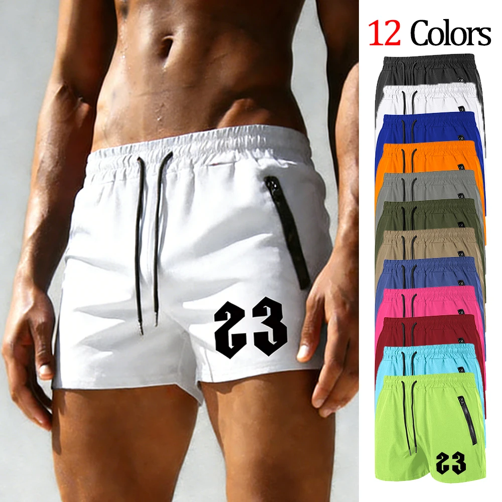 

Men's Summer Beach Quick Dry Swim Shorts with Secure Zipper Pockets Multi-Color Elastic Waist Casual Sport Trunks 23 Print