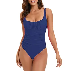 2024 costumi da bagno interi da donna costumi da bagno per il controllo della pancia Plus Size costume da bagno increspato Monokini Vintage Solid Summer Beachwear