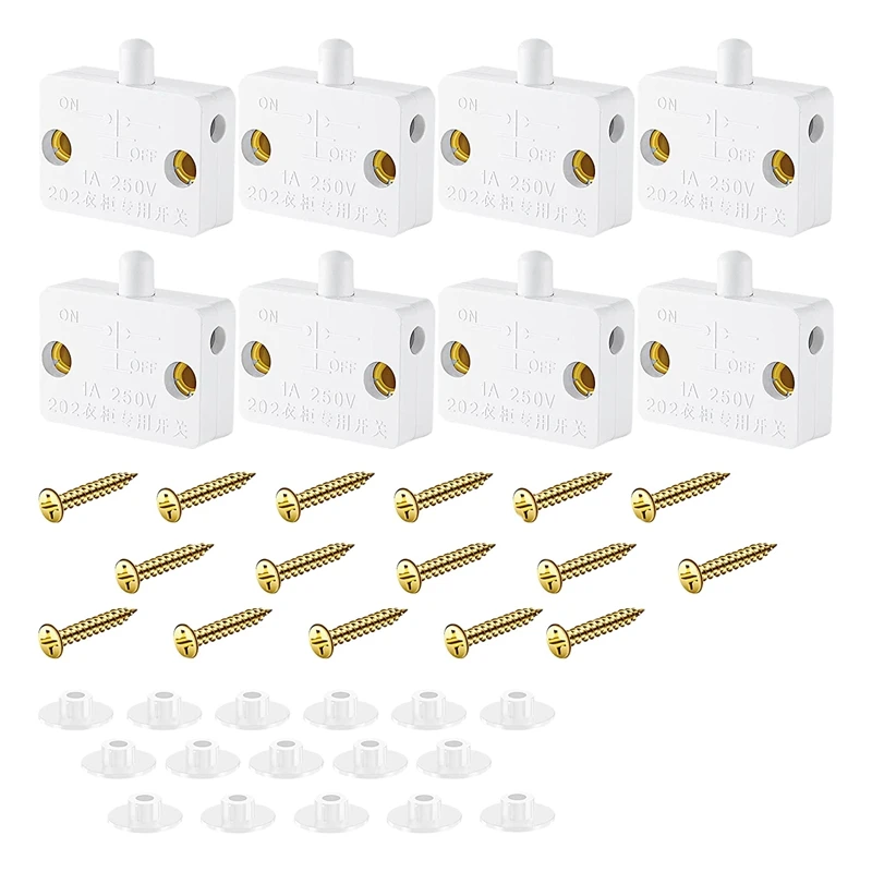 8 Pieces Cabinet Lamp Switch Automatic Door Switch Contact Switch for Wardrobe Applicable to 12V 24V 110V(White)