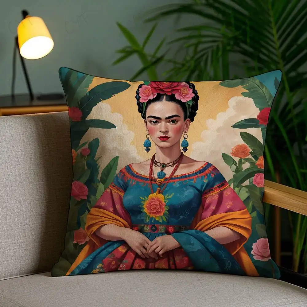 Boho Tropical Floral Lady Portrait Pillow Cover, Mexican Ethnic Banana Leaf Rose Decorative Cushion Cover for Couch Indoor Bohem