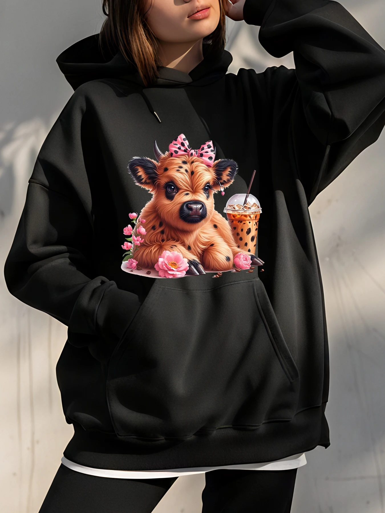 Felpa con cappuccio con stampa ghepardo carina Felpa casual alla moda da donna Design animale Abito streetwear per ragazze e adolescenti
