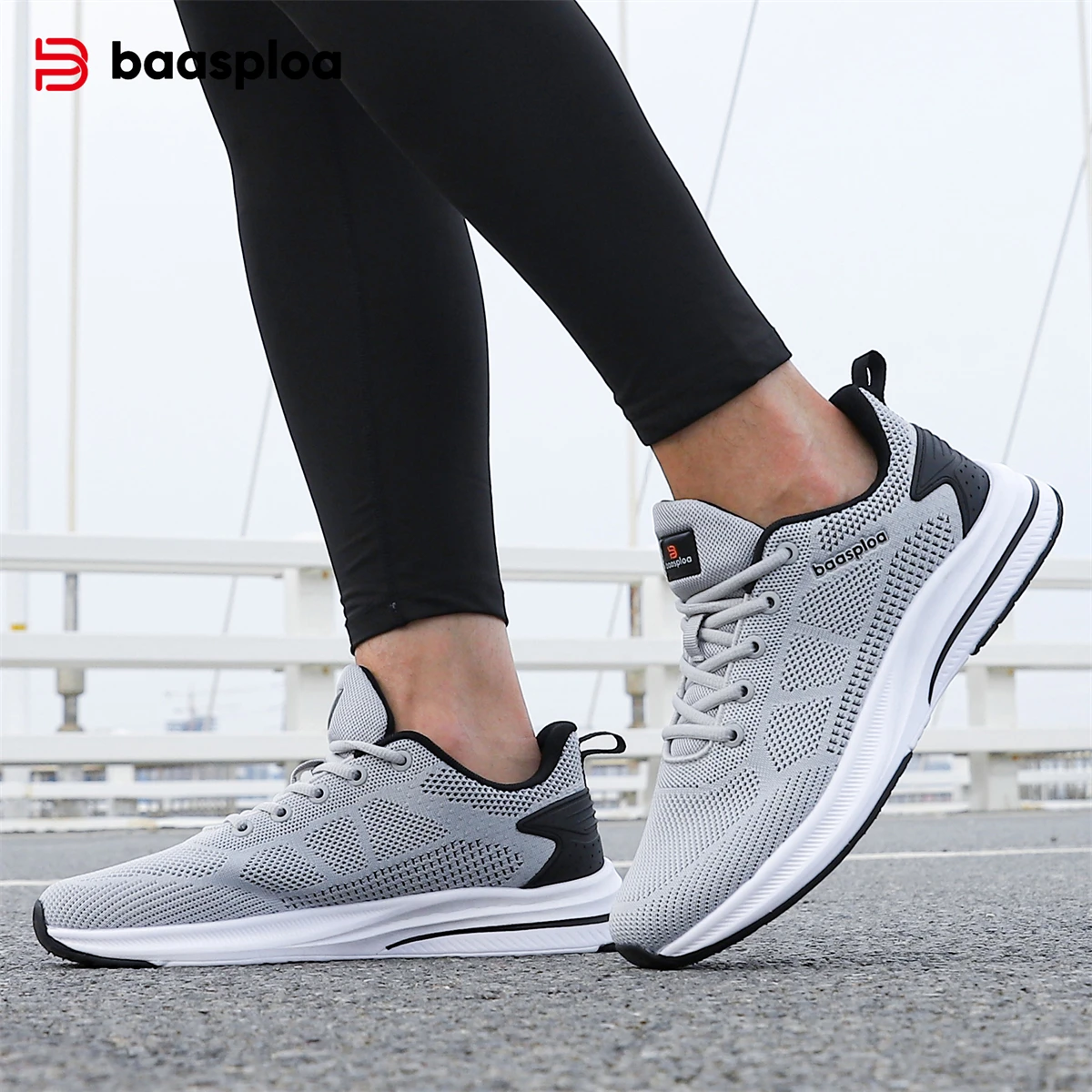 Baasploa Men Running Shoes Brand Mesh Breathable Casual Sneakers Male Lace-Up Comfort Lightweight Sport Shoes Non-Slip Outdoor