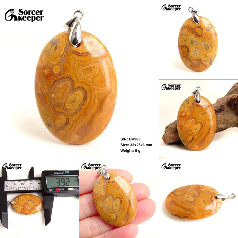 High Quality Pendentif Real Natural Crazy Lace Agate Stone Pendant Chains Necklace For Women's & Men's Jewelry Making BK996H