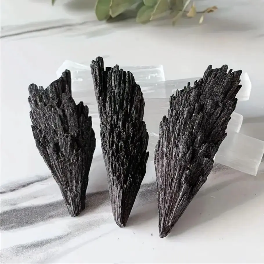 Natural Black Tourmaline Feather Quartz Stone Irregular Energy Stone Black Flame Feather Crystal Cluster Mineral Specimen