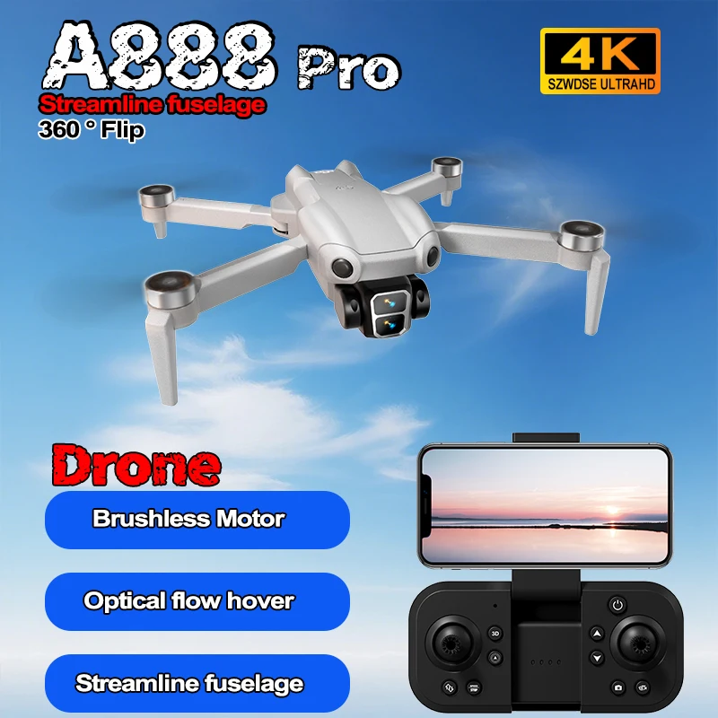 

2025 НОВЫЙ A888 RC Дрон 4K Профессиональный двойной камерный воздушный бесщеточный светильник с оптическим потоком RC Квадрокоптер Складной Дрон Игрушки