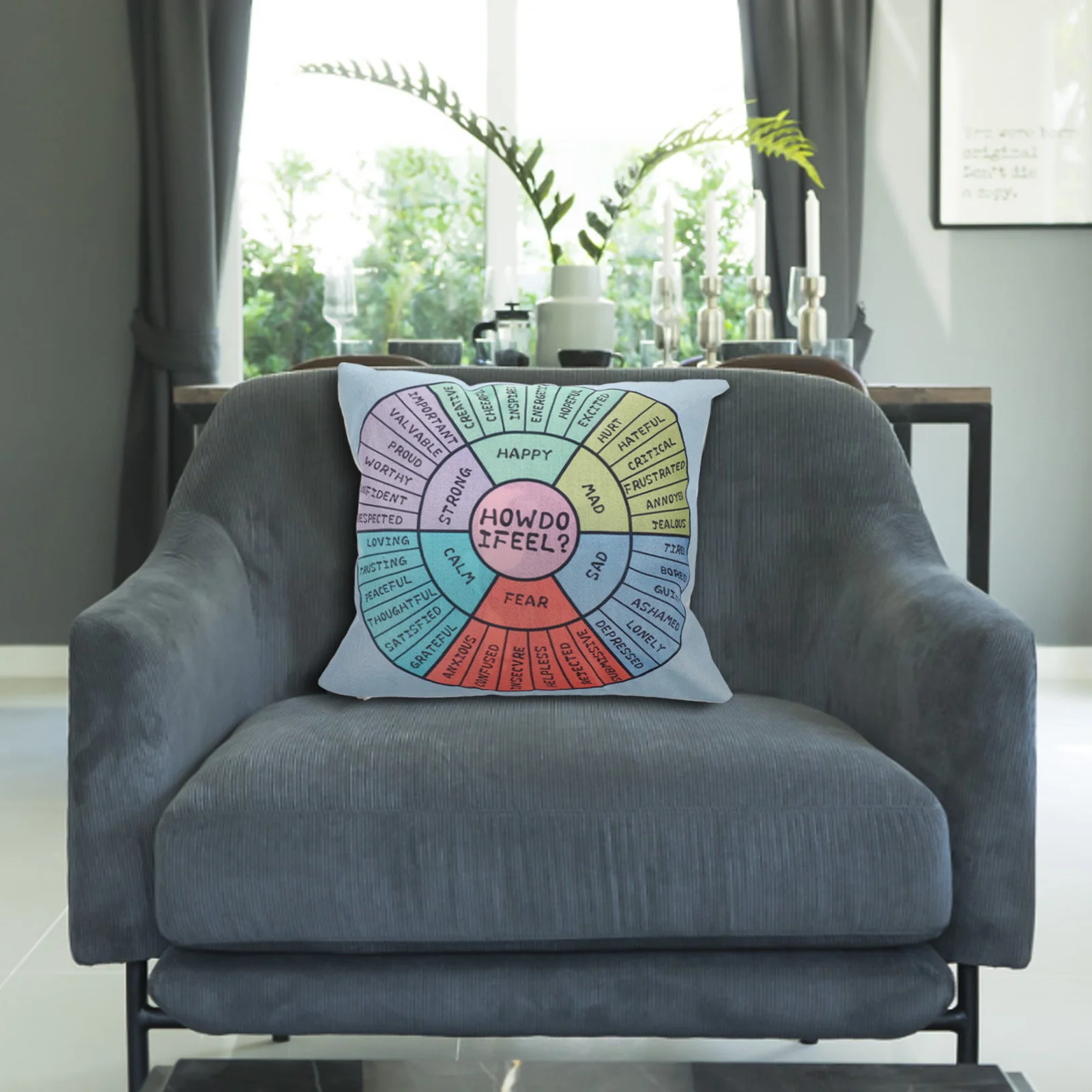 

Emotion Wheel Pillowcase Square Cushion Cover Therapy Office Decorative Pillow Cover Mood Chart Sofa Couch Cushion