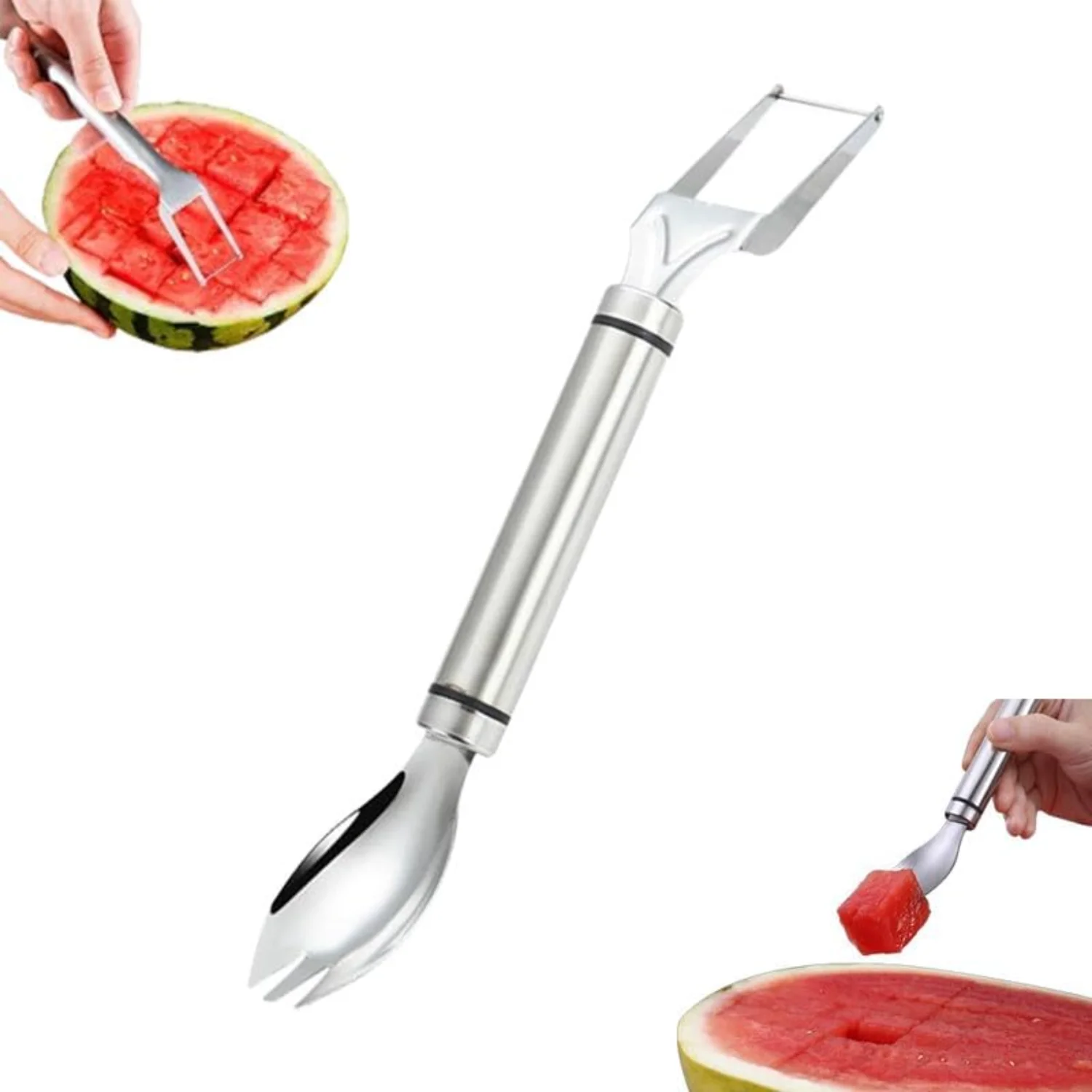 2-in-1 Stainless Steel Fruit , 2024 New Watermelon Fork Slicer  Slicer Tool, Dual Head Fruit Forks Slicer Watermelon  Tool, Summ