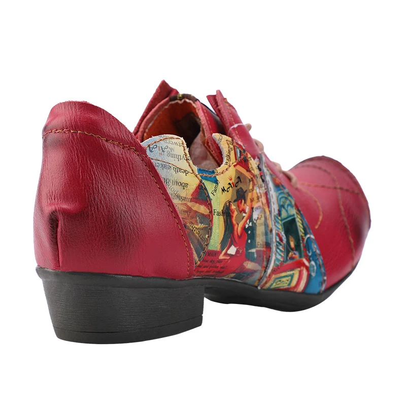 2024 Germans' Favorite Retro Print Leather  Women's  Low-Heeled Trendy Shoes