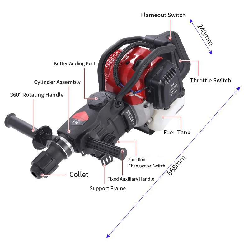 Four-stroke High-power Multifunctional Gasoline Drilling Machine Rock Breaking Percussion Drilling Impact Drill Portable Digging