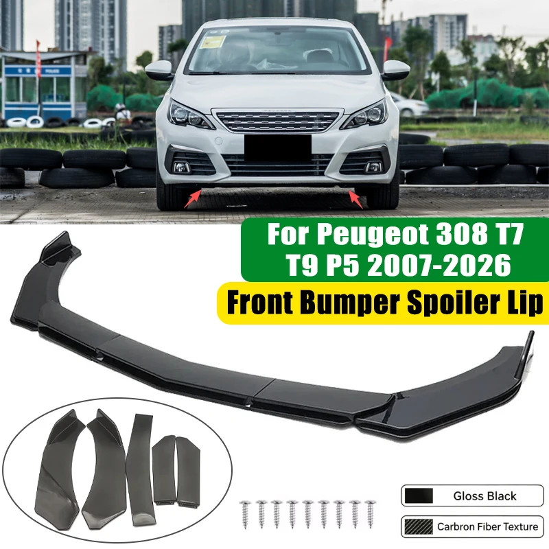 For Peugeot 308 T7 T9 P5 2007-2026 5Pcs ABS Car Front Bumper Lip Spoiler Splitter Body Kit Canard Tuning Accessories