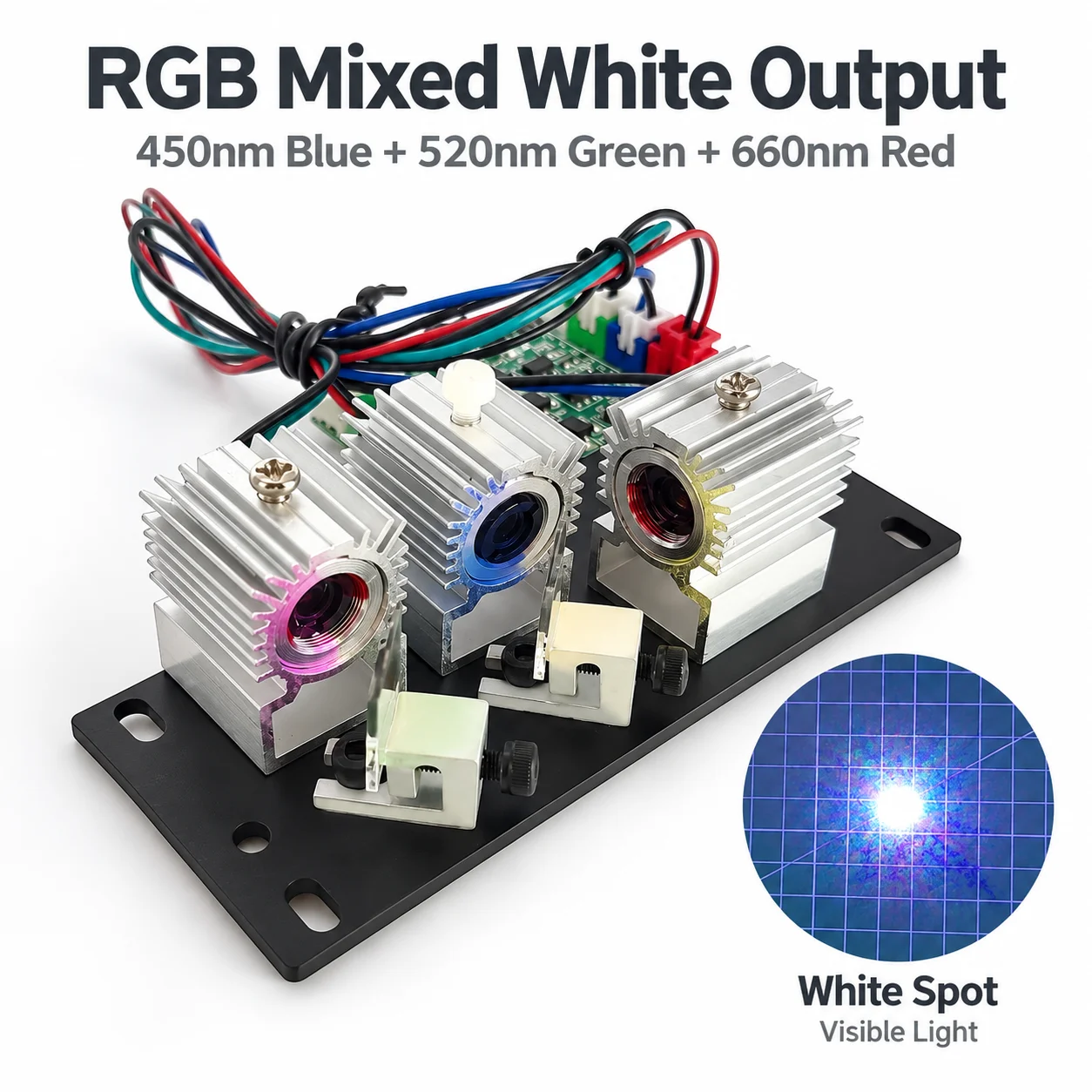 ZhonNa 300mW RGB 3-in-1 White Laser Module 12V Stage Lighting Woodworking Machinery Industrial Parts 42.6x33x63mm OEM Supply