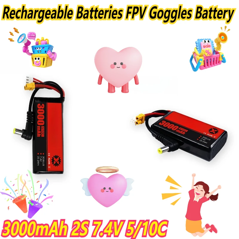 

3000mAh 2S 7.4V 5/10C/ Rechargeable Batteries FPV Goggles Battery