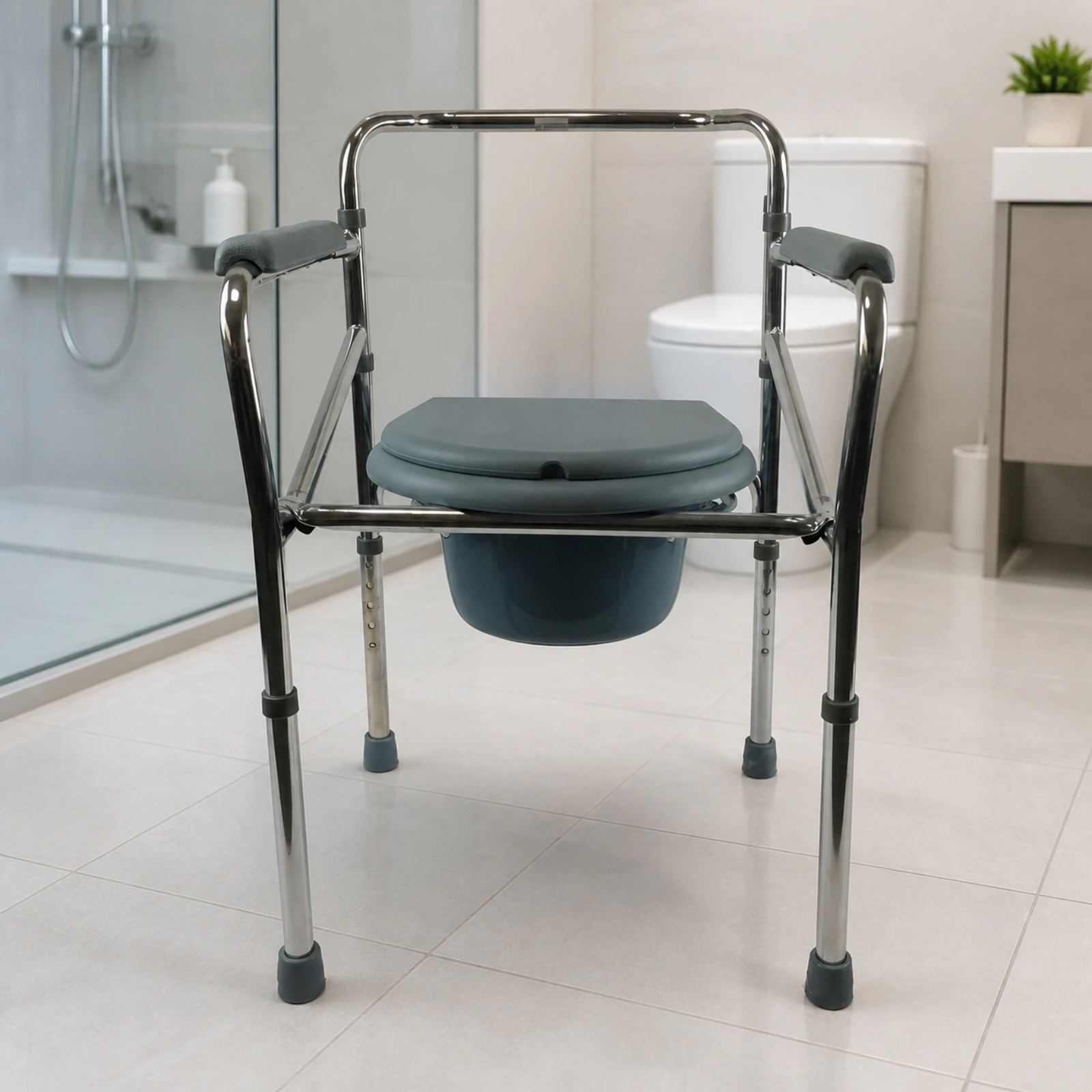 Folding Bedside Commode Chair with Adjustable Legs