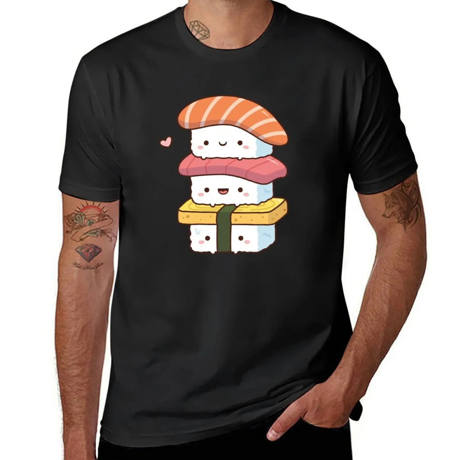 Cute Sushi Trio Stack, Kawaii Japanese Food T-Shirt man t shirt sublime rapper graphic tees mens t shirts pack