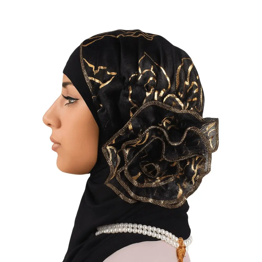 قبعات عمامة إسلامية أفريقية مرنة البرنز زهرة المرأة قبعة تنفس خفيفة الوزن عارضة الشعر الأغطية أربعة مواسم