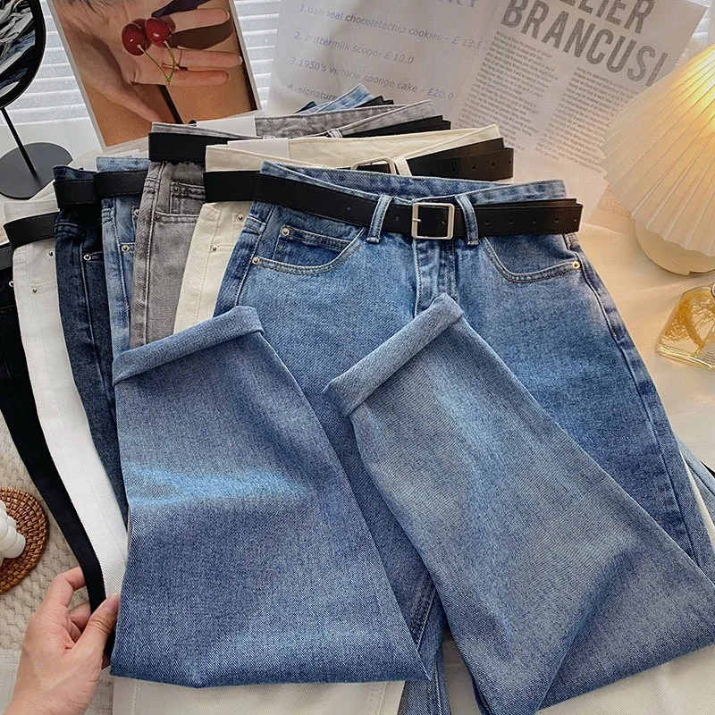 Vintage Harlem Jeans for Women Summer Thin Style, High Waist, Loose Straight Cut Suitable for Petite Figures Cropped to Show