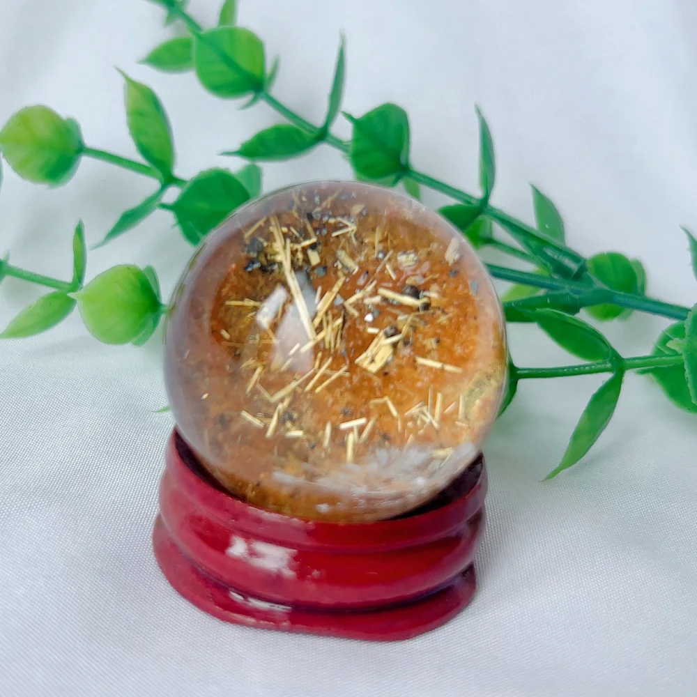 1 PCS Natural Rutilated Quartz Balls Hair Crystal Ball Garden Gemstone Sphere Home Decor Healing