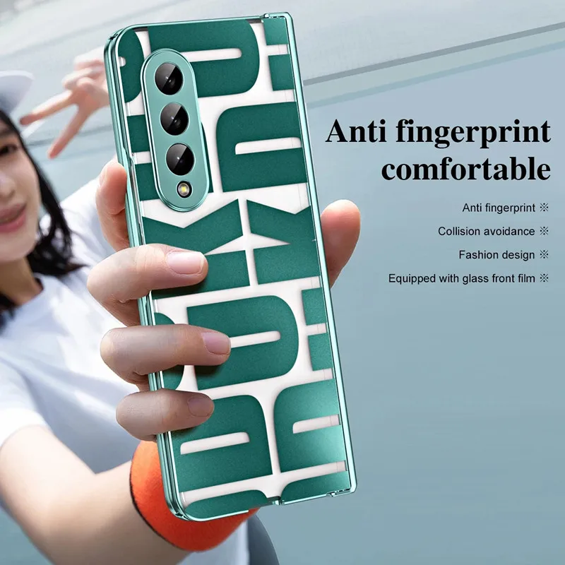 เคสบานพับโปร่งใสชุบน้ำสำหรับ Samsung Galaxy Z Fold 6 5 4 3เคสพร้อมฝาครอบป้องกันหน้าจอสำหรับ Z Fold5 Fold4 Fold3