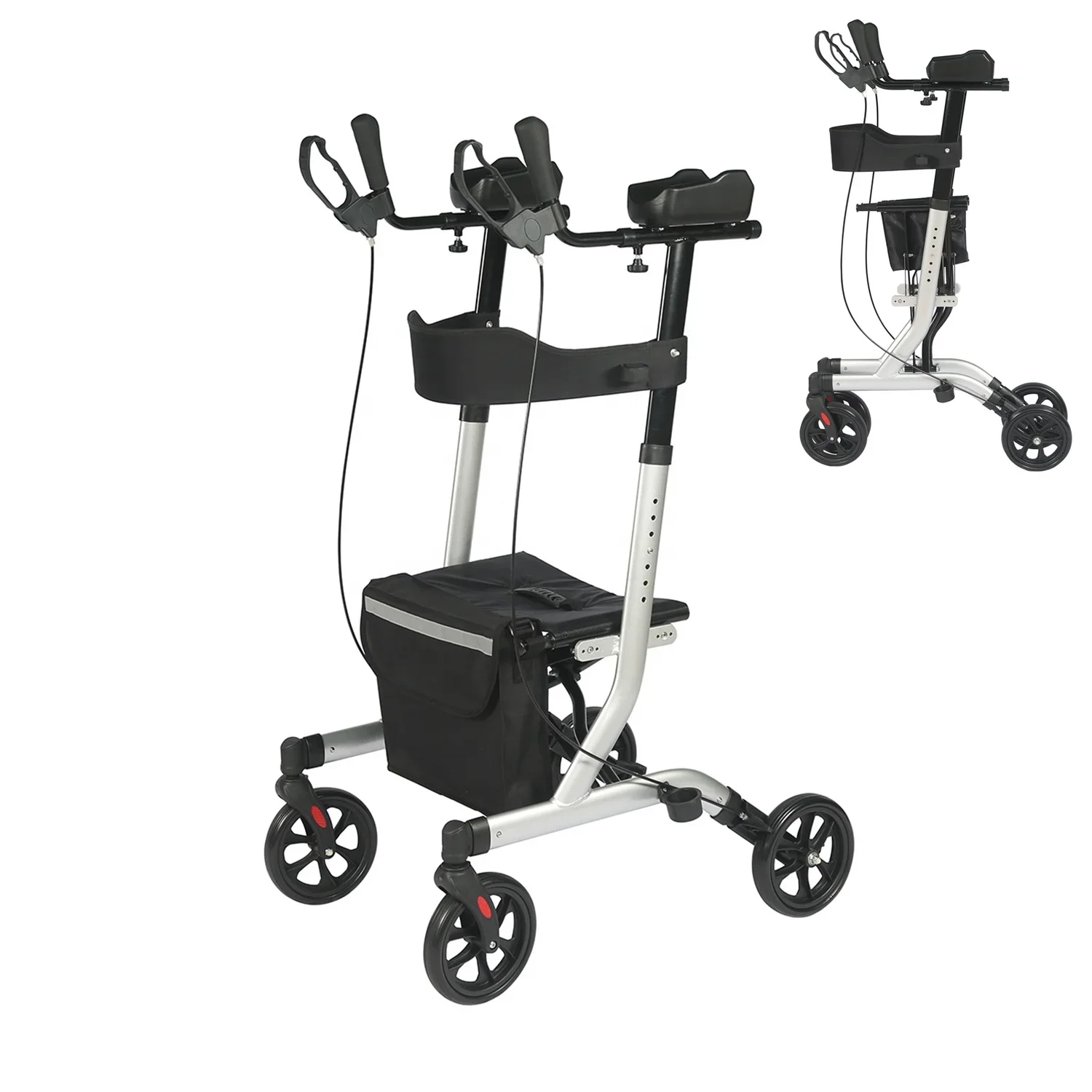 Padded Armrest and Backrest Rollator Walker Tall Rolling Mobility Walking Aid with Basket TRA02C