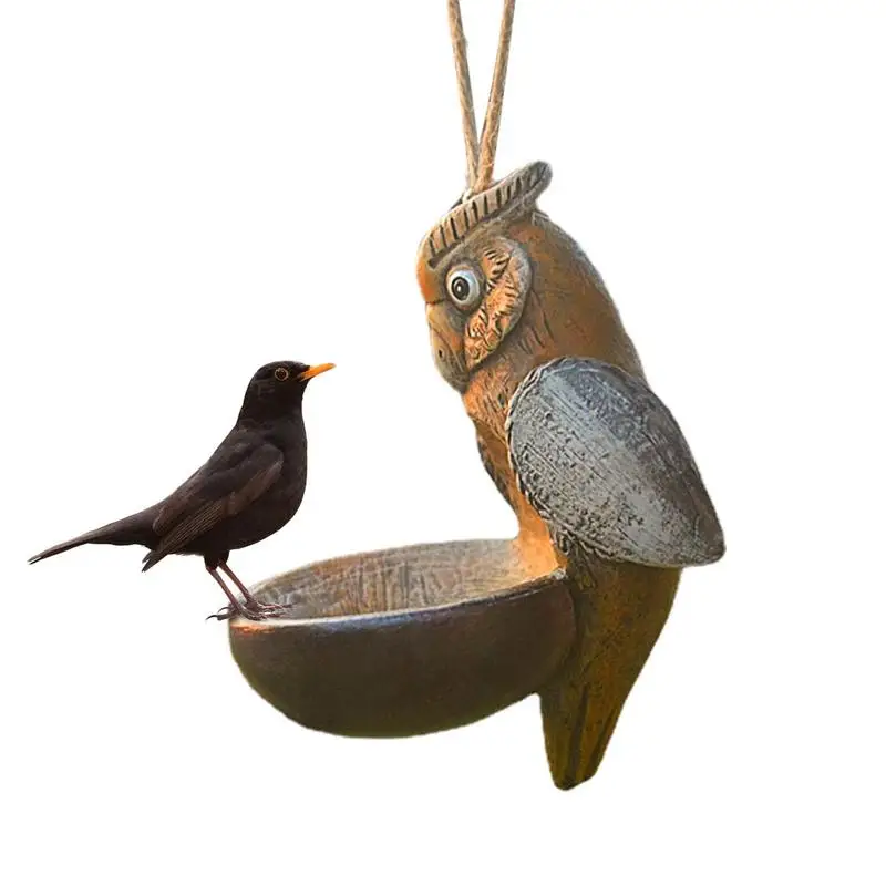 Bird Feeders Outdoors Hanging Pastoral Style Resin Owl Bird Feeder Garden Pendant Resin Craft Squirrel Proof Feeder For Yard