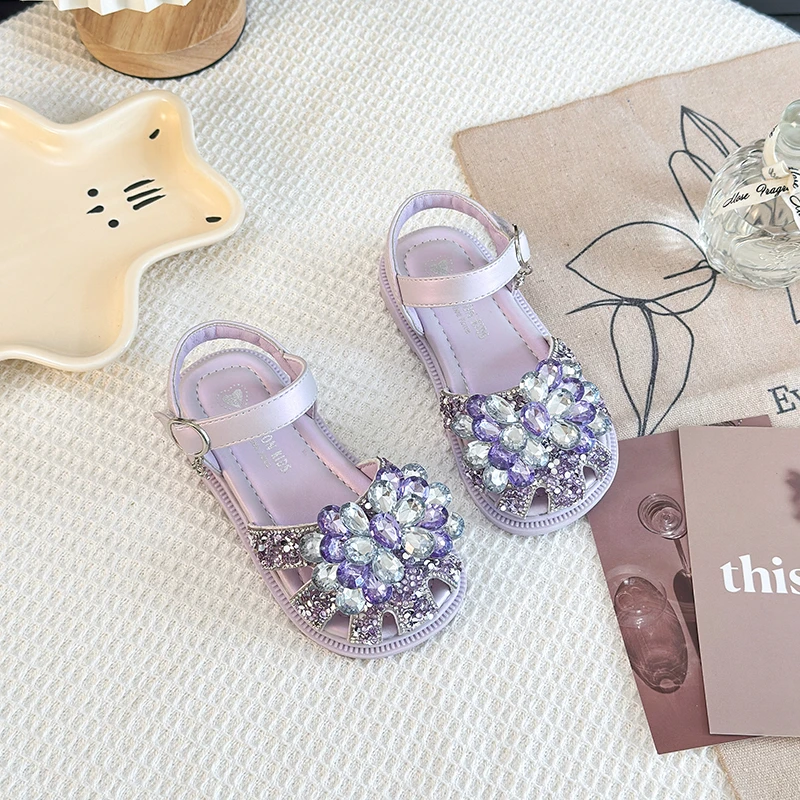 

Fashion Toddler Girls Big Bow Rhinestones Sandals Beach Shoes Kids Princess Sandals Dance Shoes 4-10Y Summer Sandals for Girls