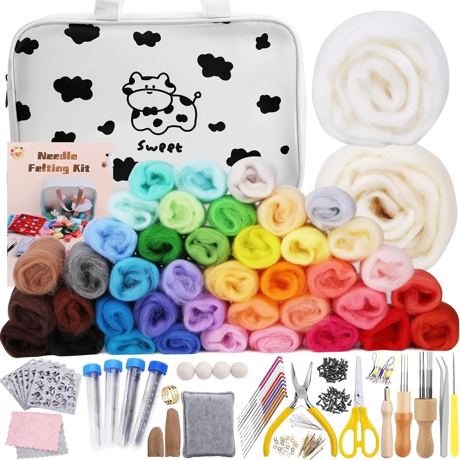 

IMAZY Wool Roving Set Needle Felting Starter Kit with Felting Tool Foam Mat Felted Supplies for Beginners Doll Making Accessorie