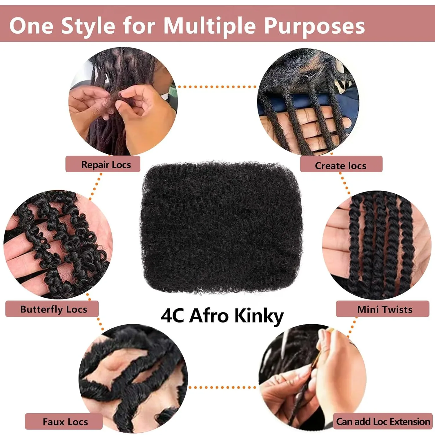 Włosy Afro Kinky Bulk 10-18 cali, 100% ludzkie włosy do przedłużania dredów, 50g/paczka, włosy do naprawy, szydełkowania dredów, loków i warkoczy.