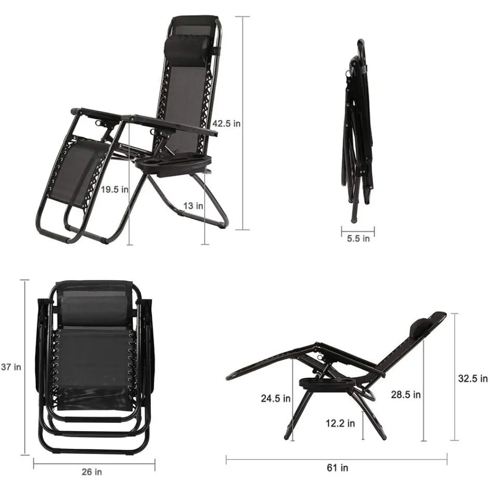 Zero Gravity Gazon Lounge Stoelen Set Van 2 Met Kussen En Bekerhouder-Verstelbare Liggende Opvouwbare Buitenstoelen Voor Het Dek