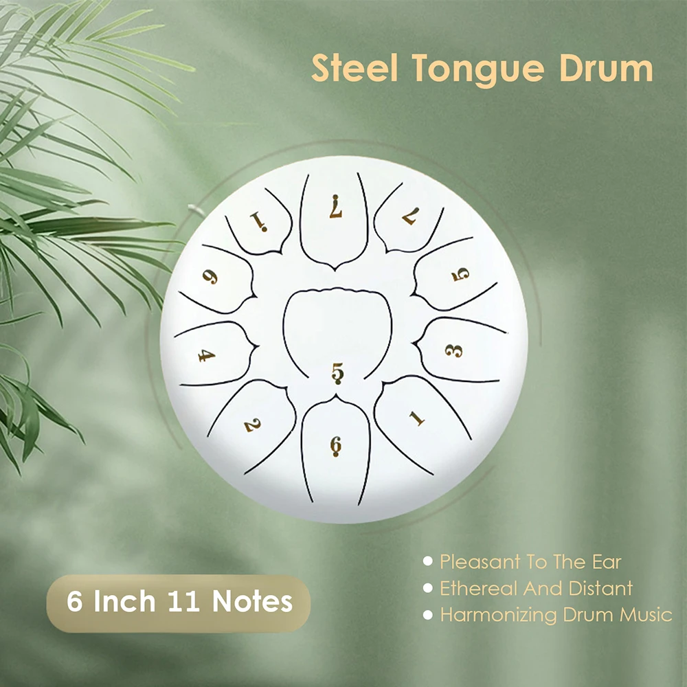 6 inch 11 Tone Steel Tongue Drum Hand Pan Drum Drumstick Percussion Music Instrument Tambourine Yoga Relaxation Glucopon Gift