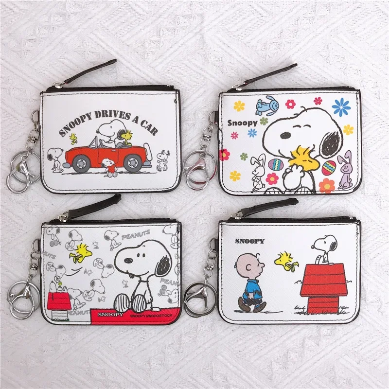 Anime Snoopy dzieci torebka dziewczynka kreskówka śliczny skórzany zamek błyskawiczny duża pojemność portmonetka Student z breloczkiem worki na