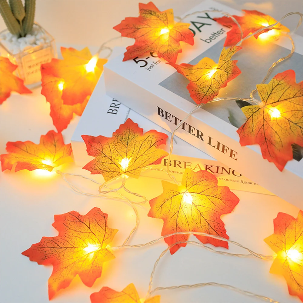 10M LED Artificial Autumn Maple Leaves Led Fairy Lights for Christmas Decoration Thanksgiving Party DIY Decor Halloween Lighting