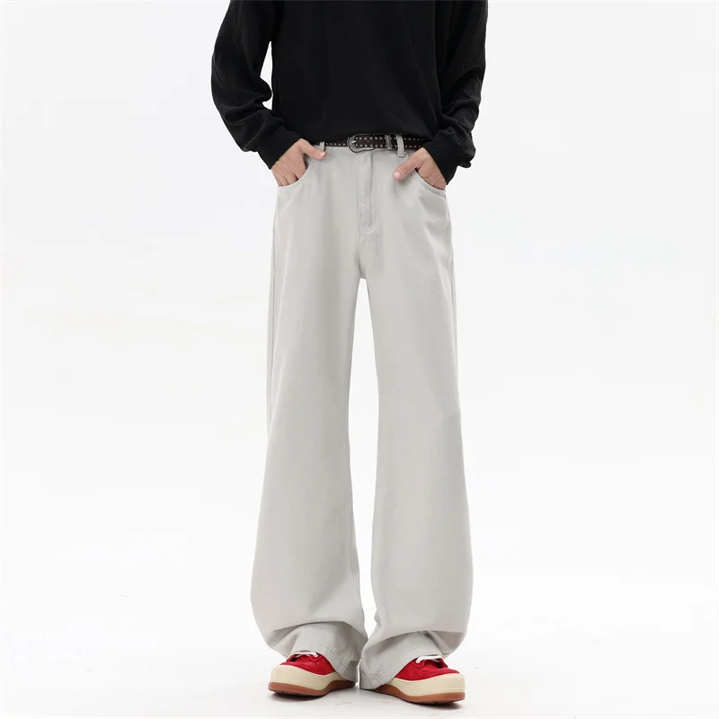 

White Jeans Men Straight Leg Drag Pants Classic Plain Denim Trousers Unisex Neutral Minimalist Jeans Wholesale Fashion 2025