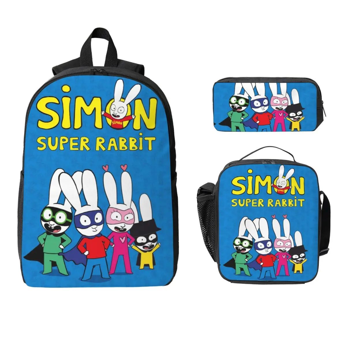 3Pcs Simon Super Rabbit Backpack Set for Girls Boys Pencil Boxes Bookbag Sets with Lunch Box For School Students Knapsack