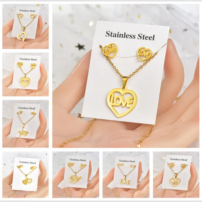 45cm Stainless Steel Earrings Necklace Set For Women And Men\'s Hollowed Out Butterfly Pendant Necklace Chain Jewelry Wholesale