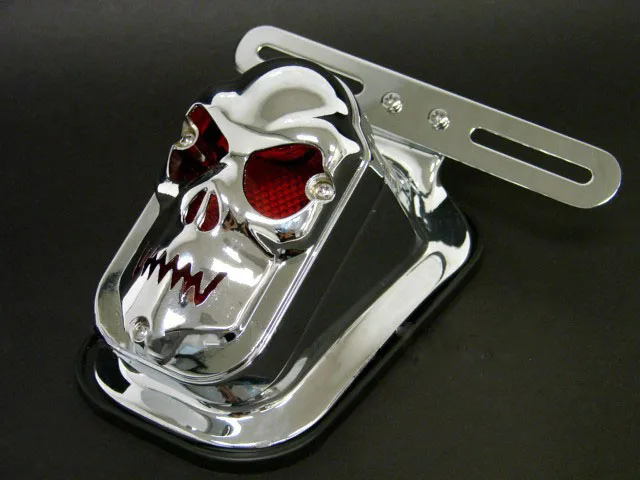 CHROME SKULL METAL PLATE BRACKET TOMBSTONE TAIL LIGHT FOR HARLEY CUSTOM CHOPPER