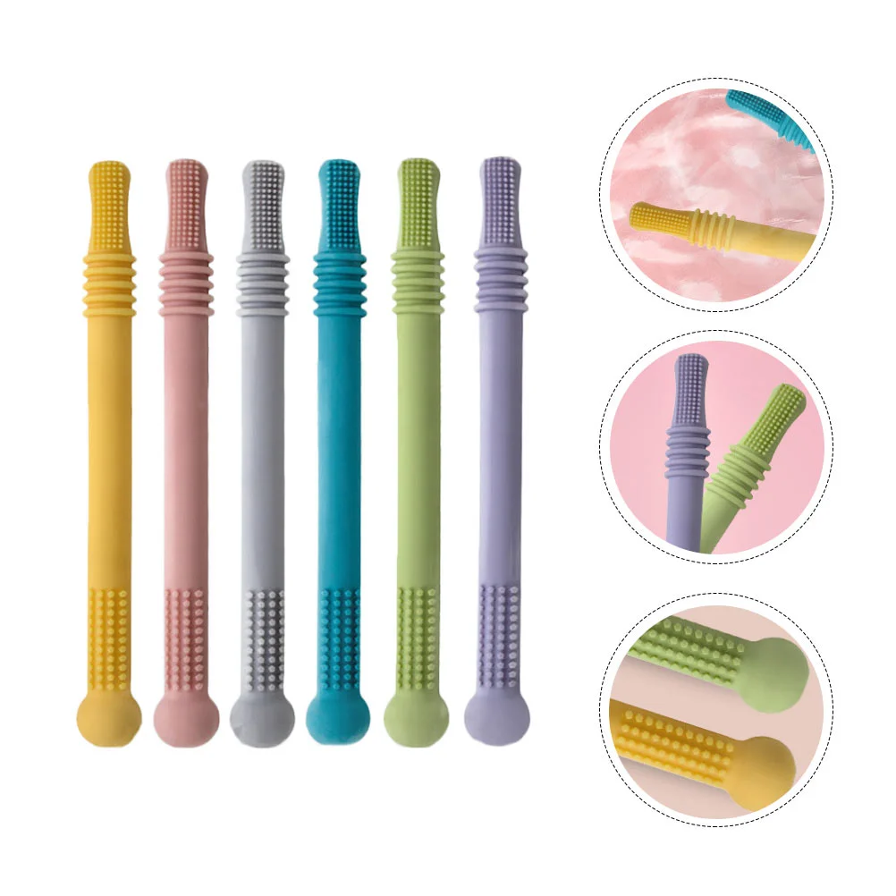 

6 Pcs Children's Teething Stick Baby Toys Molar Plaything Straw Silica Gel Teether Newborn