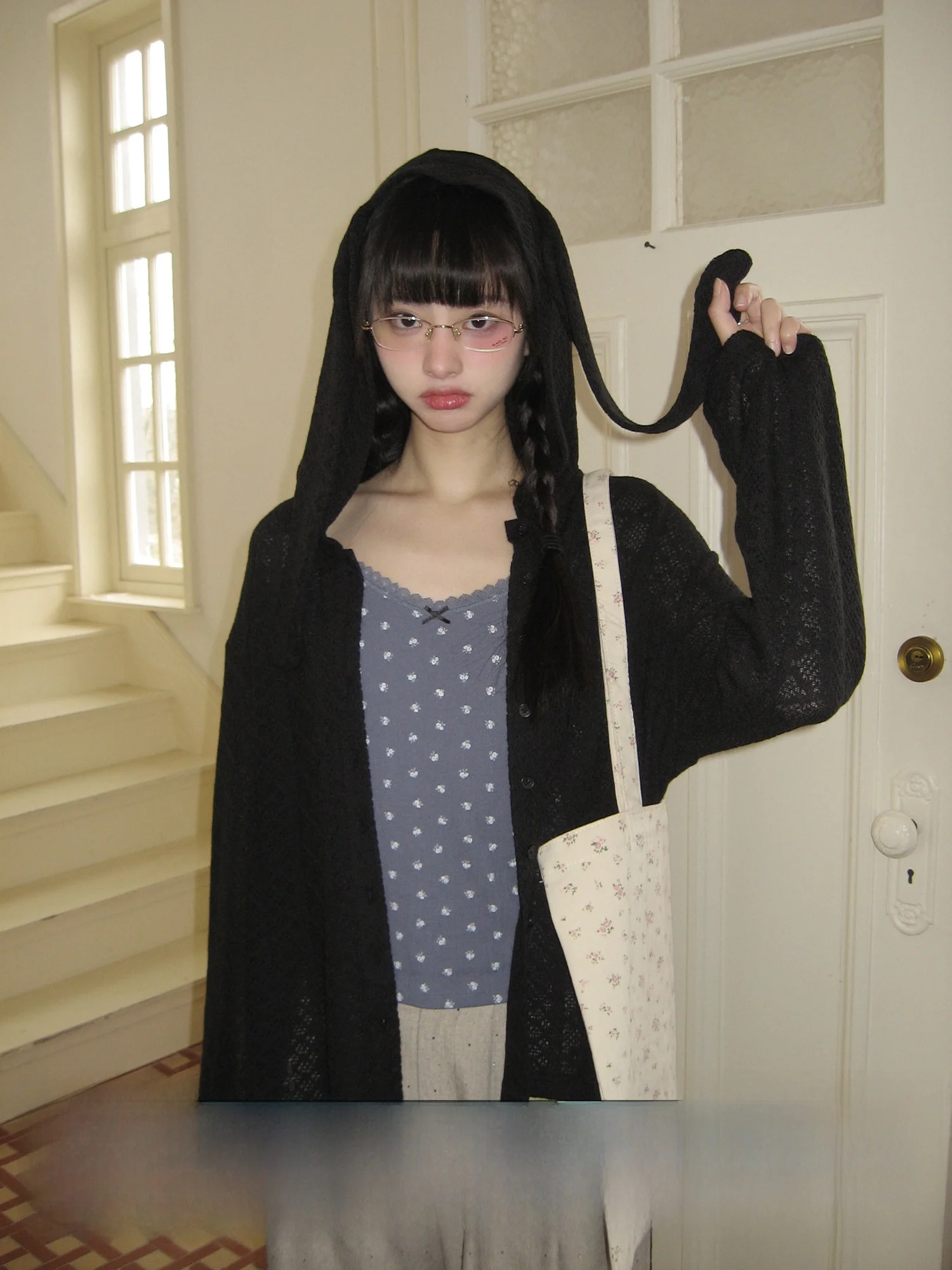 

Hey an Nai Nai Bla Rabbit Ear Hooded Knitted Cardigan Women's Spring Summer Lazy Sle Casual Long Sve Sun Protection ...