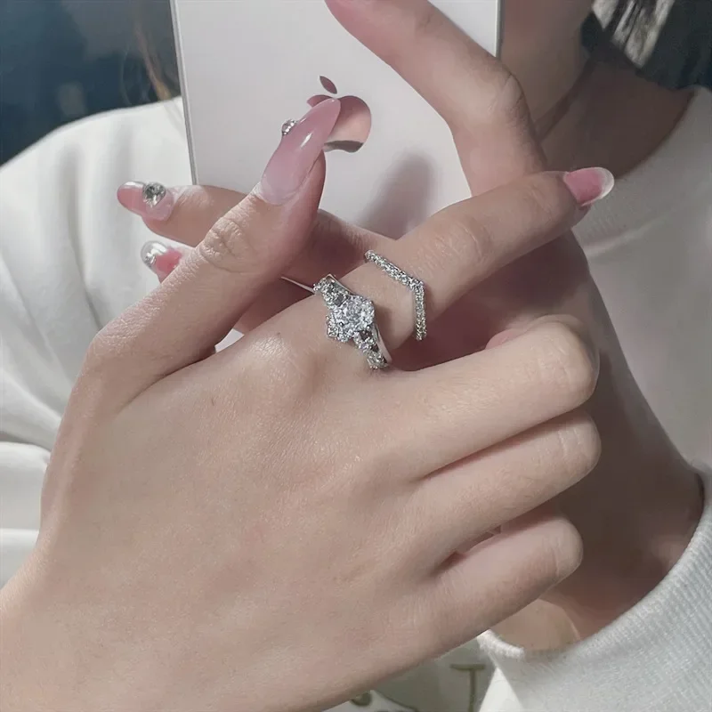 MDL Moissa!ite Style Micro-set 80 Points Moissanite Ring، مطلي بالألماس عيار 18 قيراط، تاج ومجموعة حلقات متعددة الأغراض #3