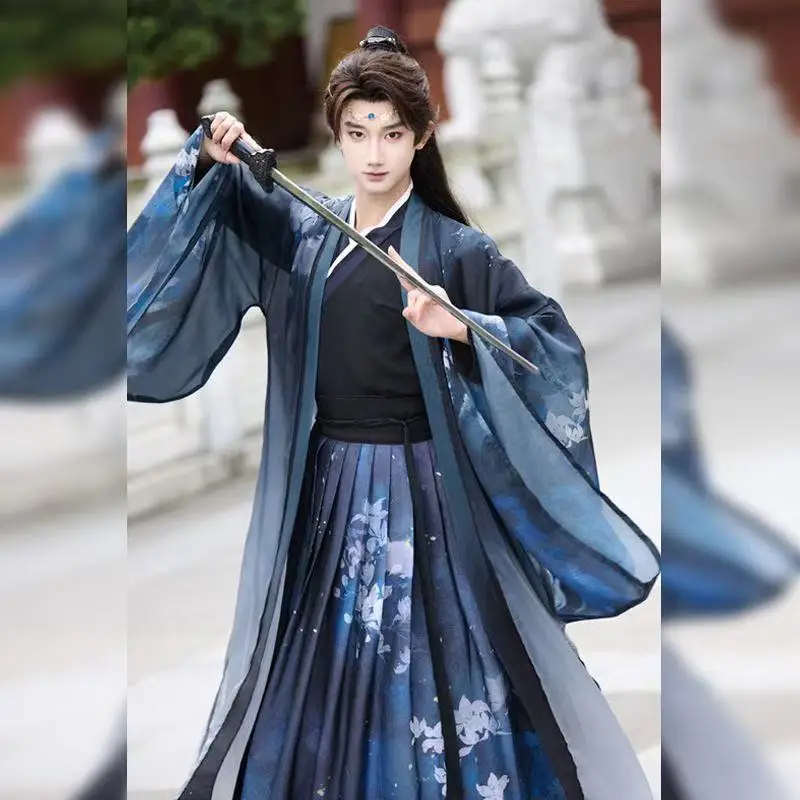 Traditional Chinese Fairy Hanfu Dress Set Men Women Weijin Period Cross Collar Costume Vintage Immortal Cosplay Party Clothing