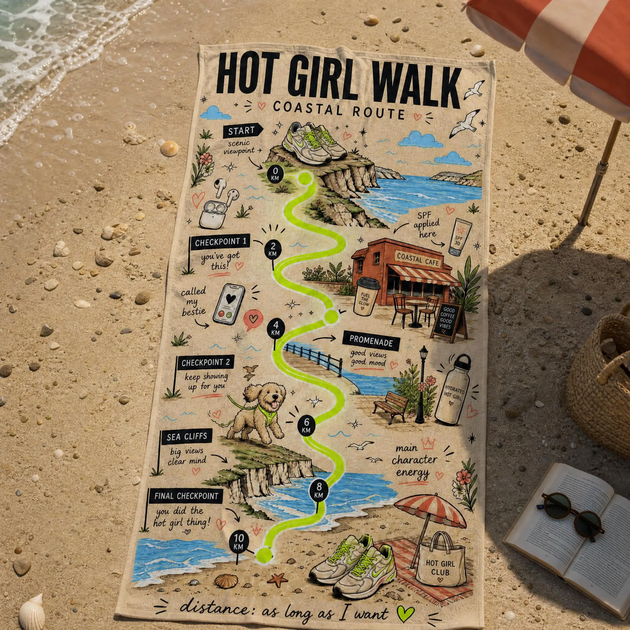 Funny Self Care Coastal Hiking Map Beach Towel Lightweight Sand Proof Soft Towel for Swimming Vacation Outdoor Use