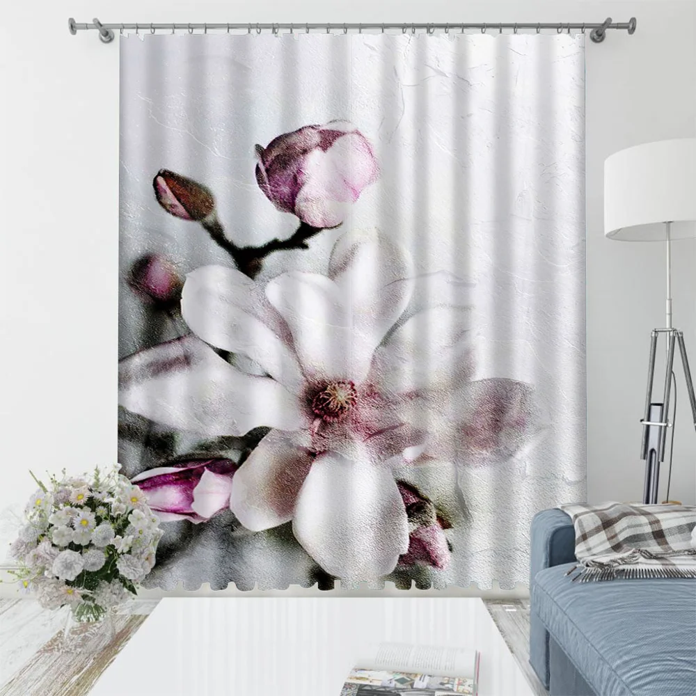 Luxury Blackout 3D Window Curtain For Living Room fashion white pink flower curtains Decoration curtains